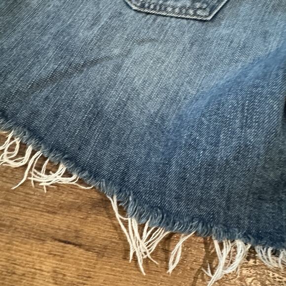 Lucky Brand Jean Shorts 0/25 (30 Waist) Blue Distressed Raw Hem Button Fly Denim - Picture 7 of 12